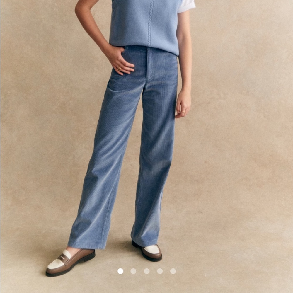 Sezane Wide-Leg Corduroy Pants in Dusty Blue